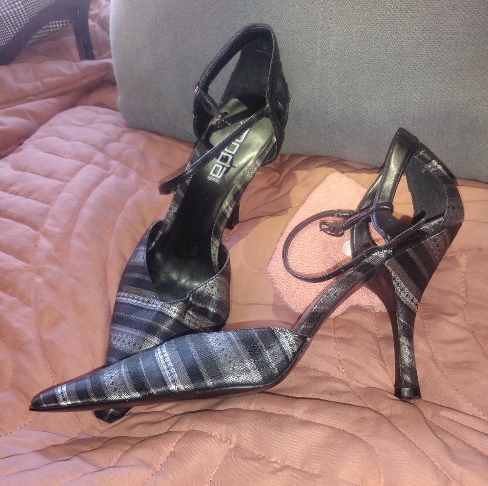 Bebe Black and Gray Stiletto Heels
